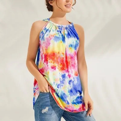 Oversized Gradient Print Women Top Beach Tshirt Loose Casual Tops