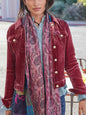 Button Up Long Sleeve Jacket with Chest Pockets - Burgundy -