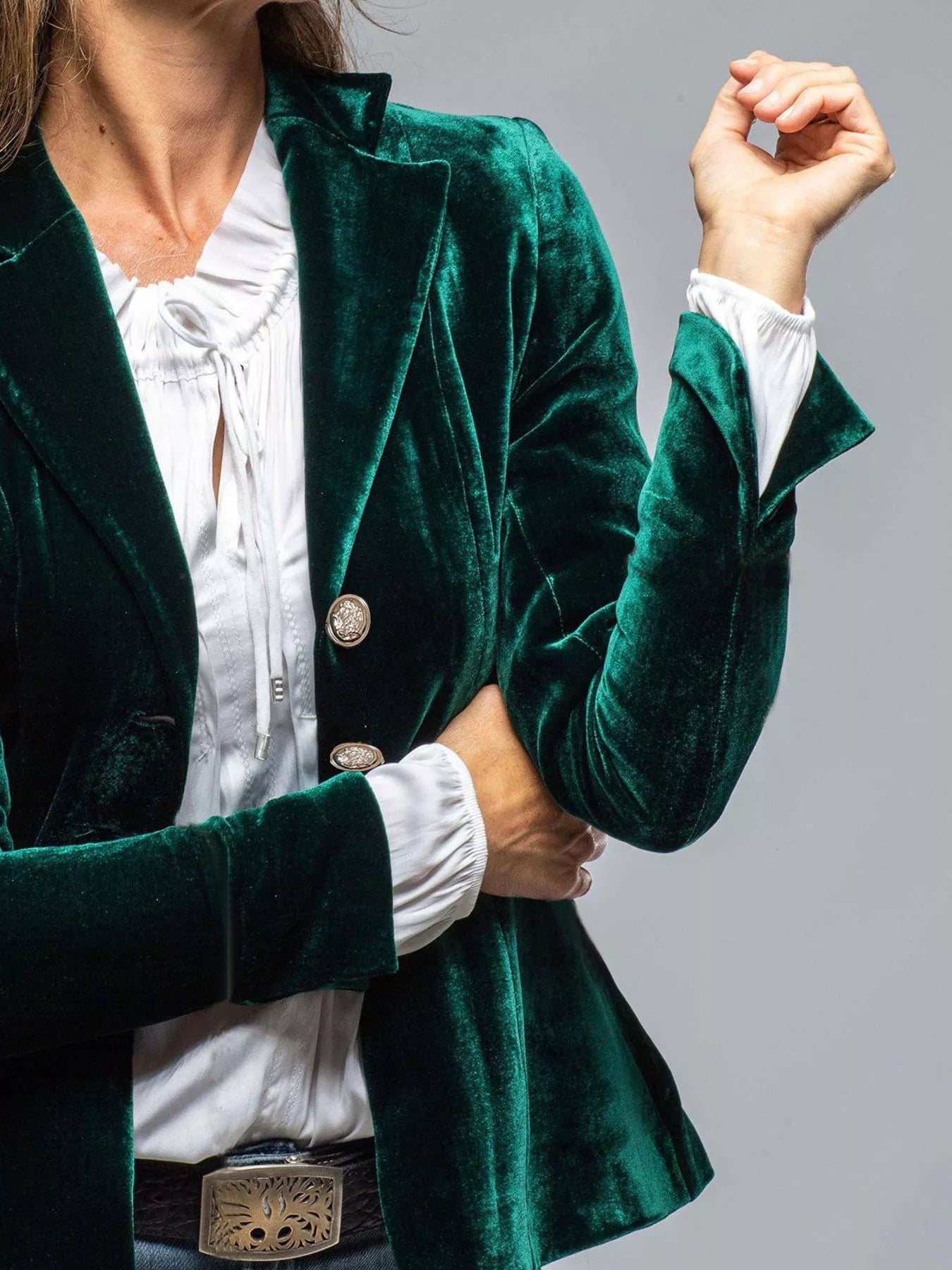 Velvet Lapel Collar Button Up Blazer - -