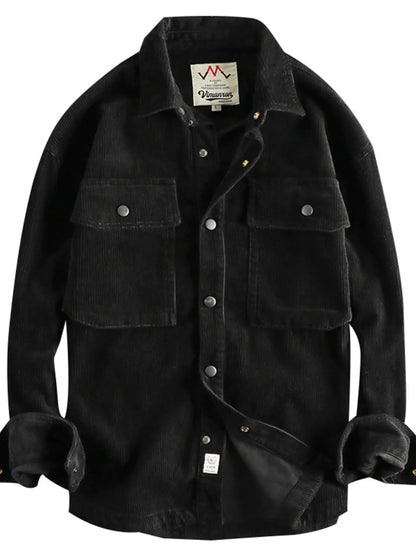 Men's Plus Size Corduroy Button Up Long Sleeve Jacket - -
