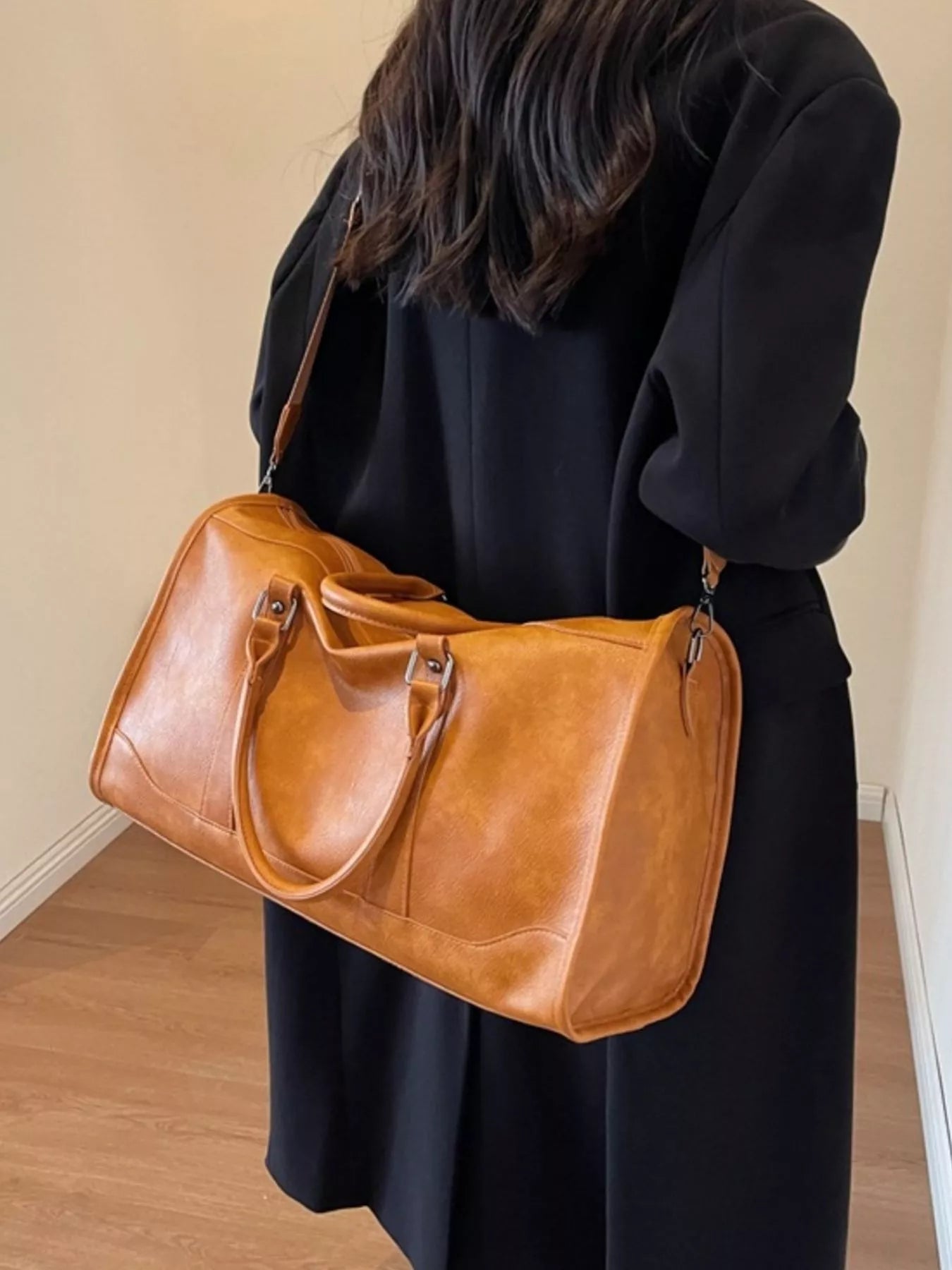 Vintage Leather Duffle Bag - -
