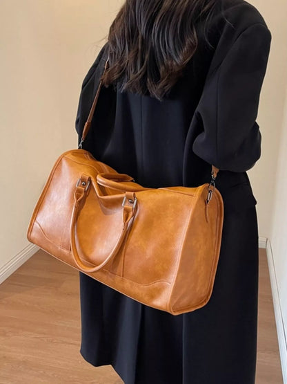 Vintage Leather Duffle Bag - -