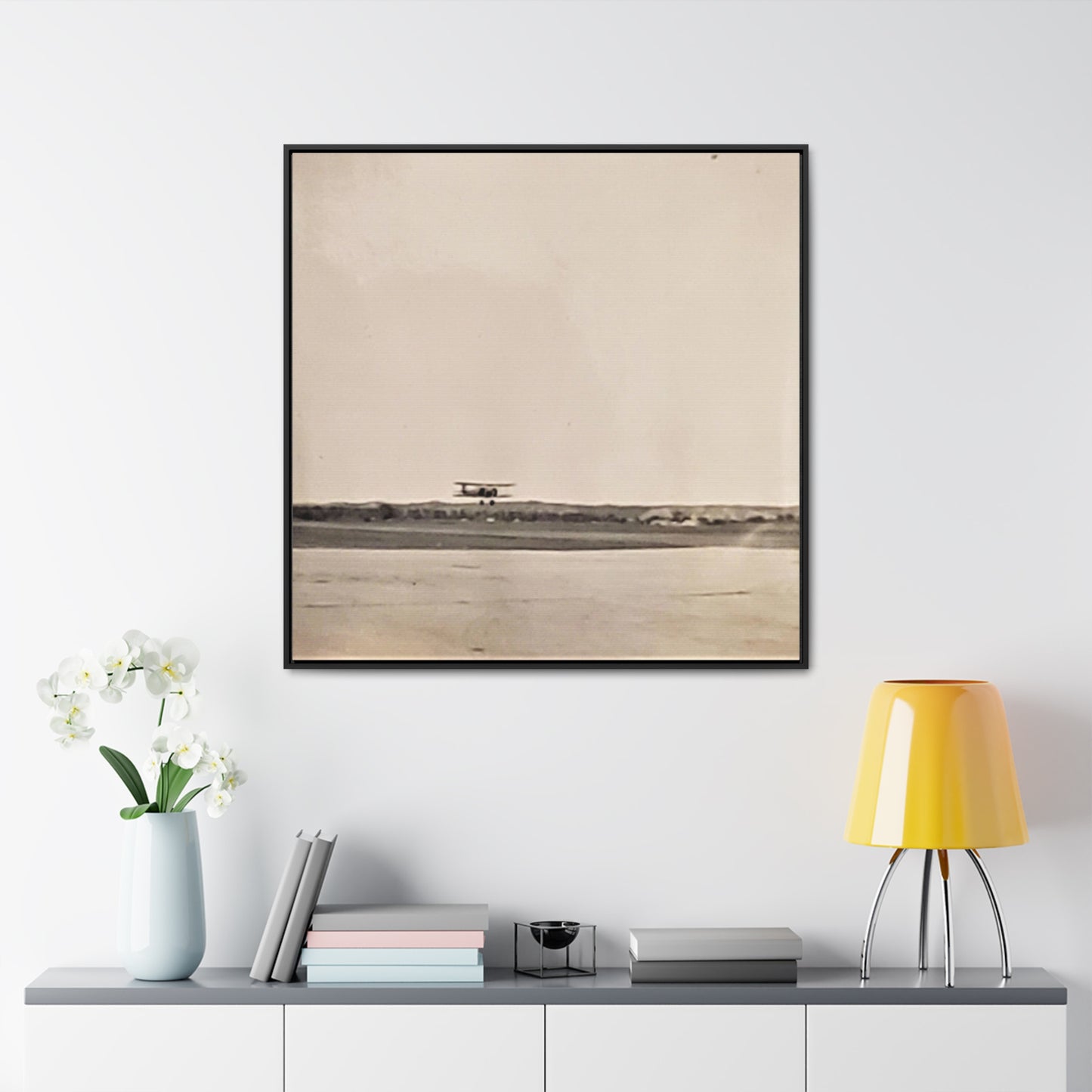 Plane Landing Omaha Airport 1939 Gallery Canvas Wraps, Square Frame