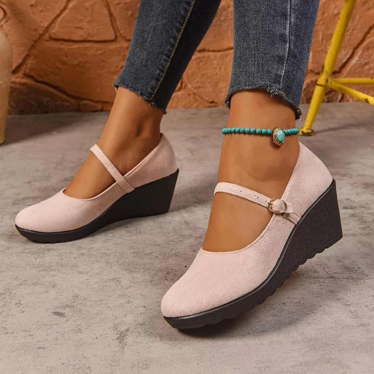 Round Toe Wedge Loafers - -