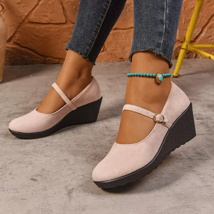 Round Toe Wedge Loafers - -