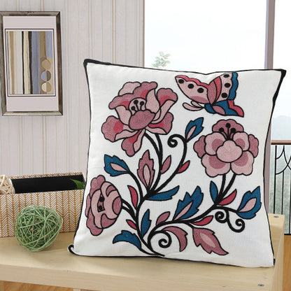 Embroidered Throw Pillow Cover 18x18inch Bird Floral Pillowcase 100% Cotton