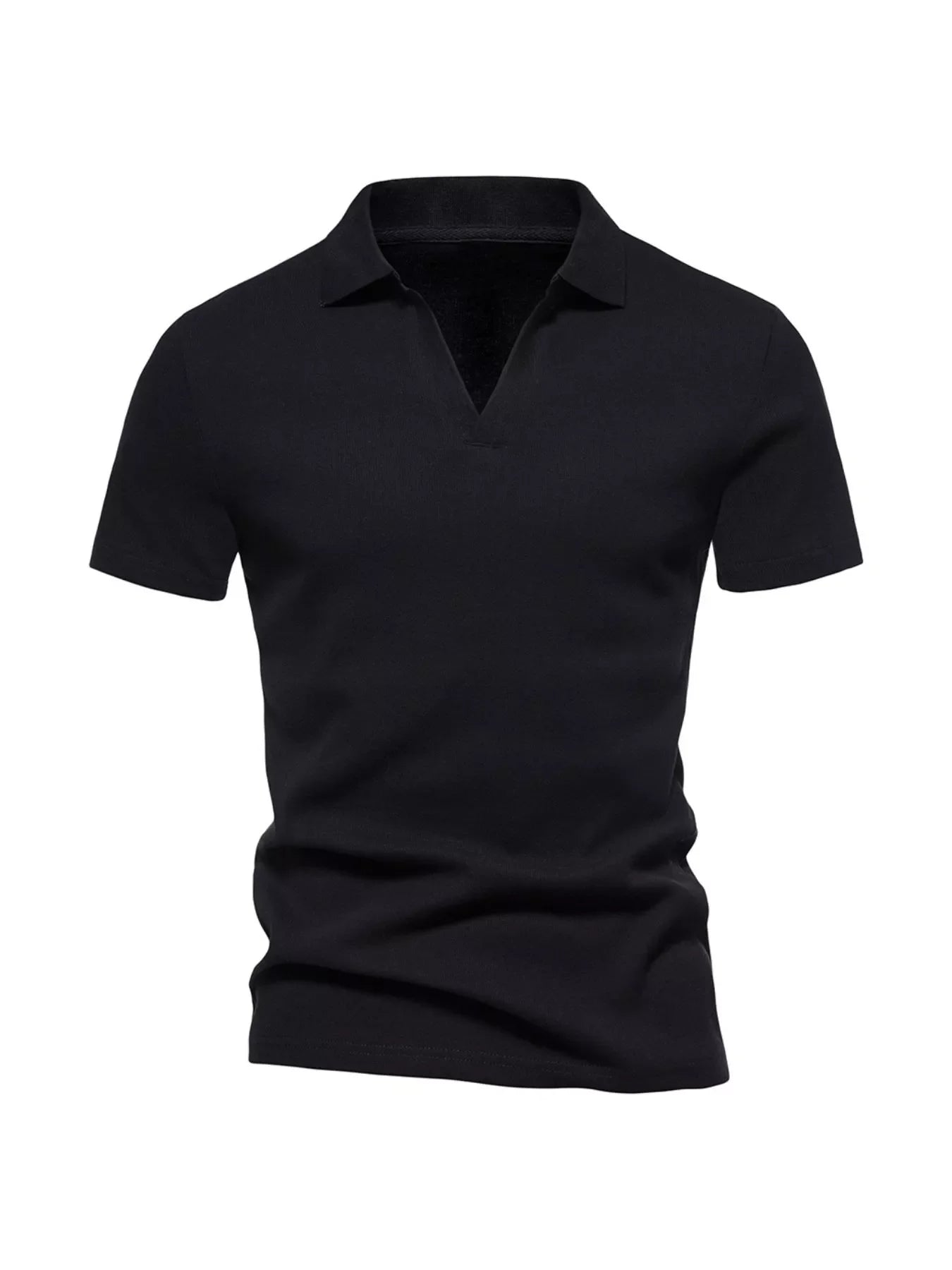 Men's Plus Size Casual Notched Short Sleeve Polo - Black -