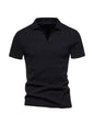 Men's Plus Size Casual Notched Short Sleeve Polo - Black -