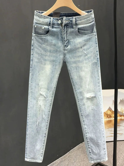 Men's Distressed Skinny Jeans - Light Blue -