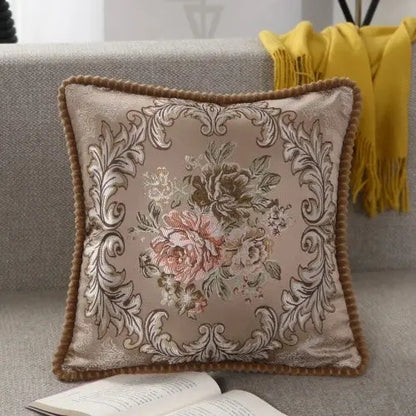 Flower Embroidery Sofa Throw Pillow Pillows & Cushions Blended Jacquard Cover tan pink