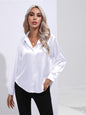 Collared Neck Buttoned Long Sleeve Shirt - White -