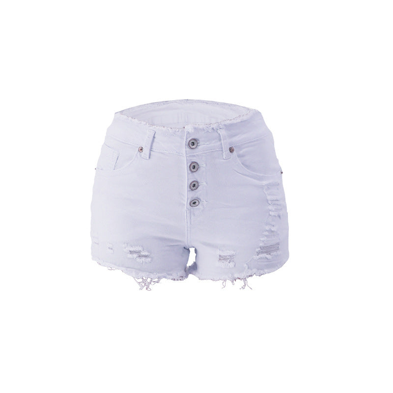 Fringe Womens Shorts with Buttons - White M - shorts