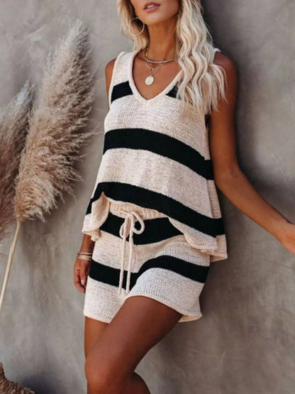 Striped Knit Tank and Shorts Set- Shopimist- {{Product type}}