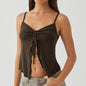 Sweetheart Spice Retro Bow Pleated Halter Top for Ladies - Coffee S - Women's Fashion - Women's Clothing - Tops & Tees - Tank Tops