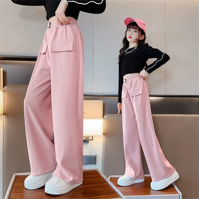 Girls High Waisted Pants Pink