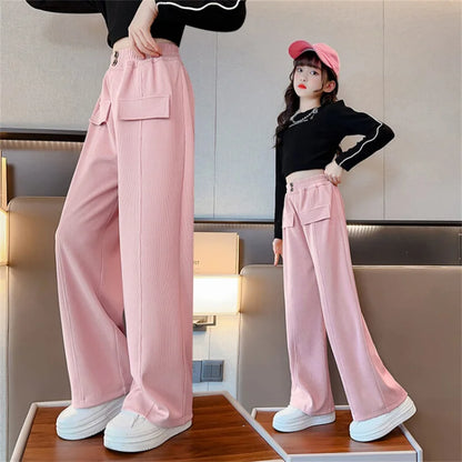 Girls High Waisted Pants Pink