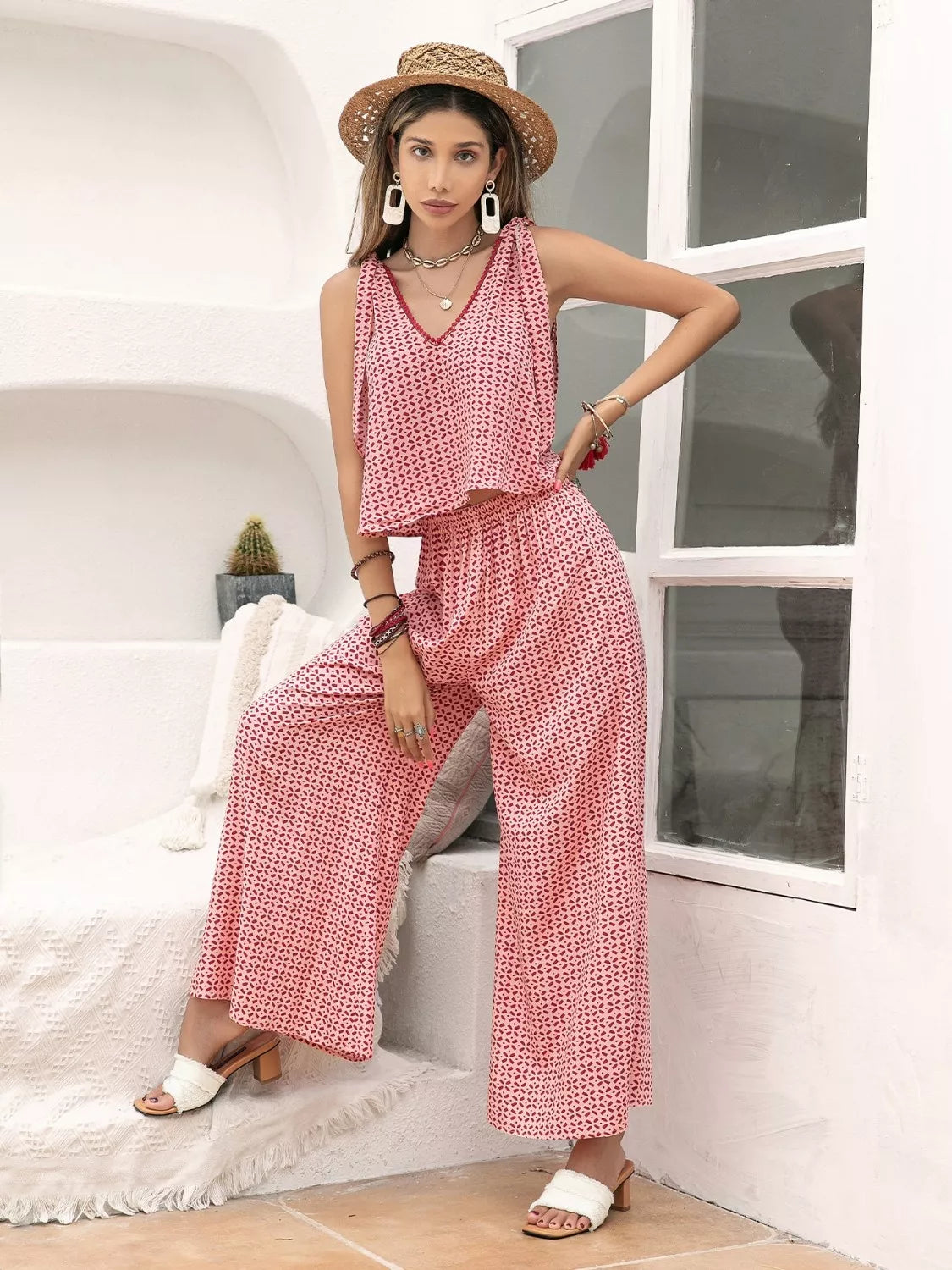 Gingham Tie Shoulder Top and Pants Set- Shopimist- {{Product type}}