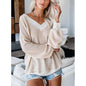 V-Neck Checkered Knit Sweater - Khaki 3XL - Women's Fashion - Women's Clothing - Sweaters