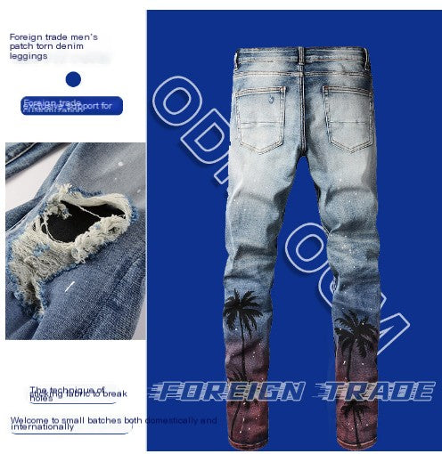 Artistic Paint Splash Torn Jeans - - jeans
