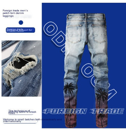 Artistic Paint Splash Torn Jeans - - jeans