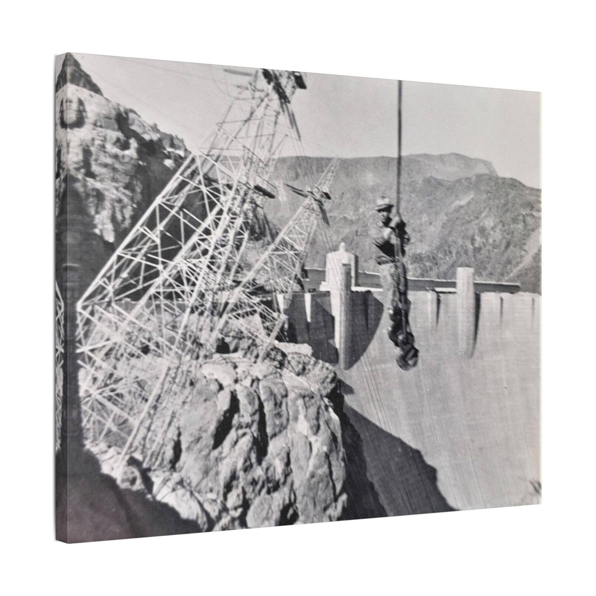 Suspended Boulder Dam Worker Satin Canvas Stretched