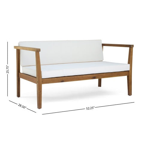 4-Piece Teak Acacia Wood Patio Chat Set with Cushions - -