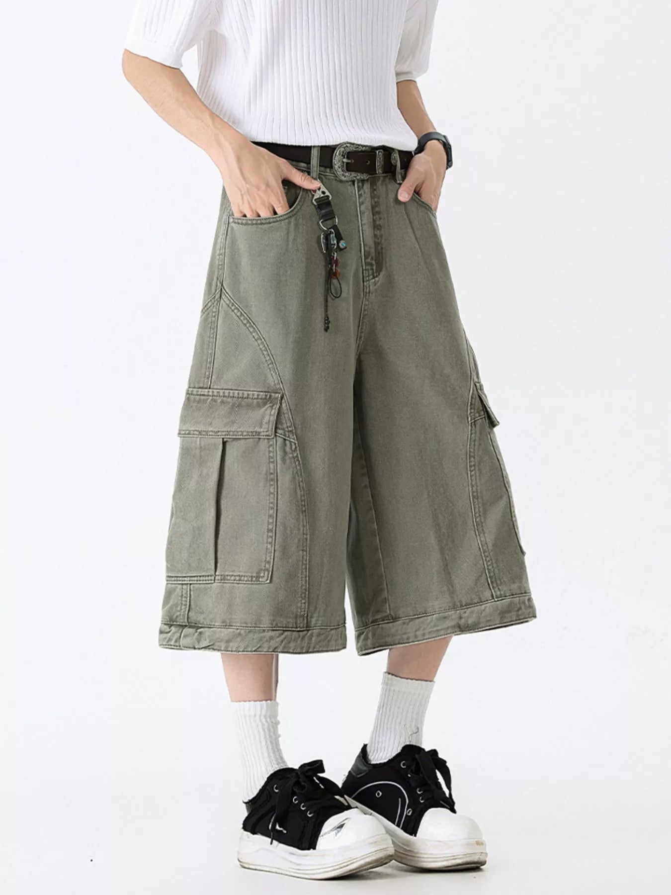 Men's Full Size Wide Leg Cargo Shorts Plus Size - -