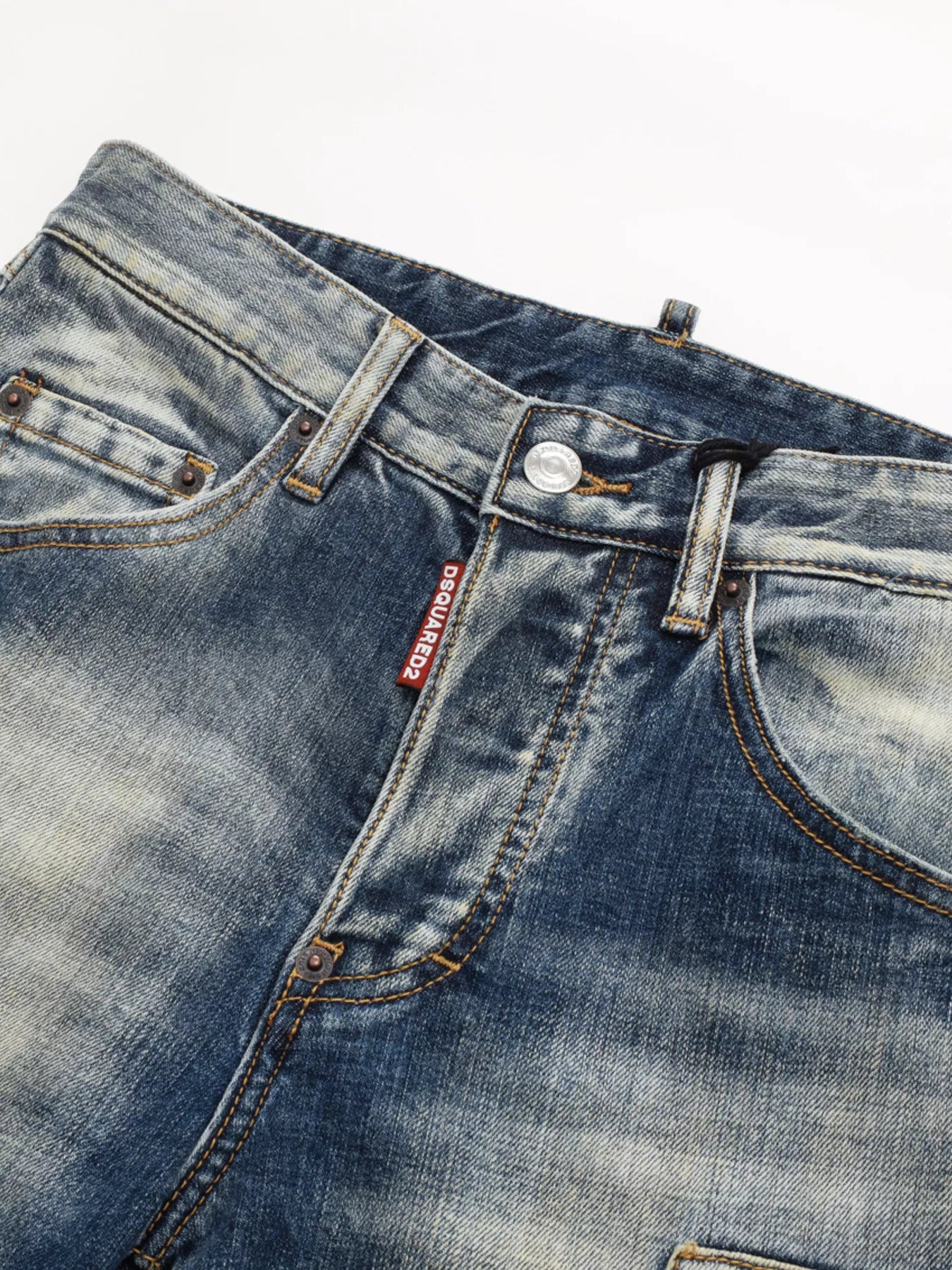Men's Distressed Wash Jeans - -
