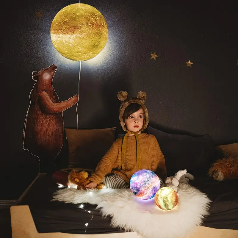16-Color 3D LED Moon Light with Stand - Night Light - - night light