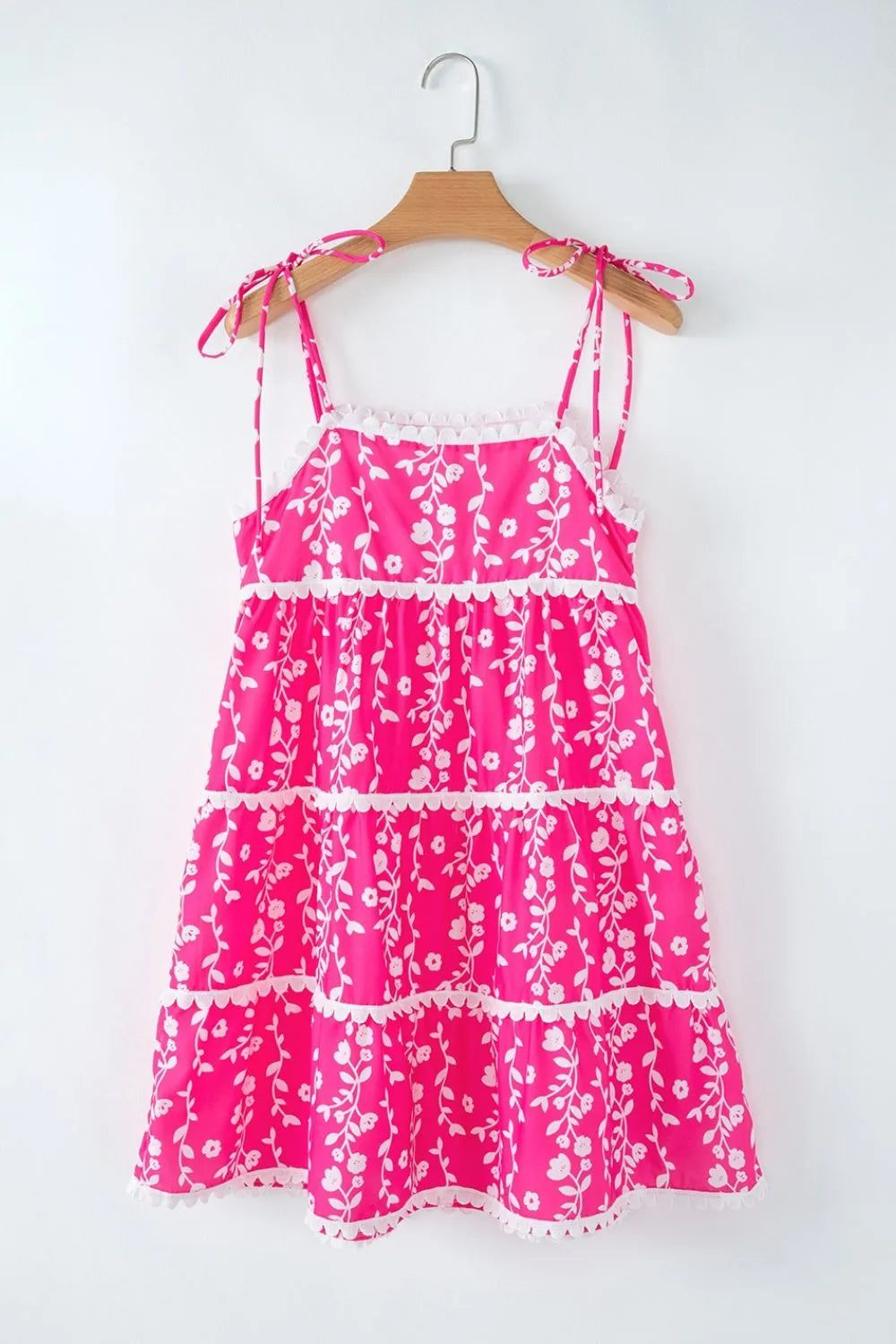 Floral Print Ric Rac Patched Sleeveless Mini Dress - -