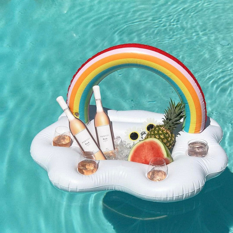 Inflatable Rainbow Cloud Cup Holder for Pool Use - - pool float
