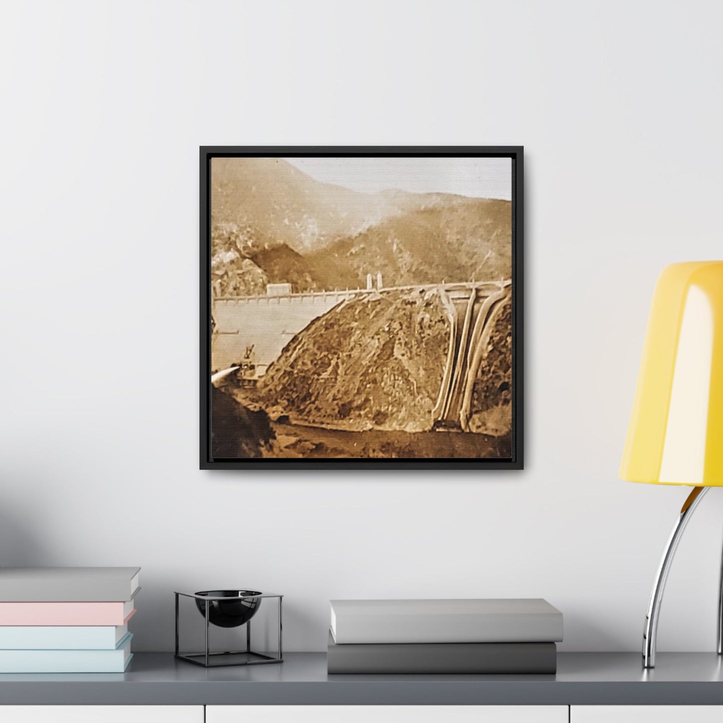 Back View Morris Dam Spillway Gallery Canvas Wraps Square Frame 16″ x 16″ 1.25" Black
