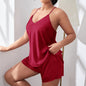 Plus Size Silky Halter Pajama Set - Red XL - pajamas