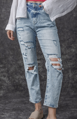 Retro High Waist Tattered Skinny Jeans - - Women's Fashion - Women's Clothing - Bottoms - Jeans