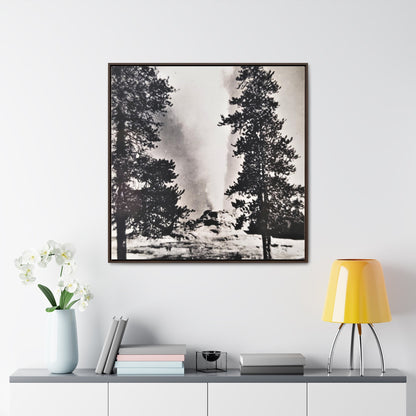 Castle Geyser Yellowstone Gallery Canvas Wraps Square Frame 36″ x 36″ Premium Gallery Wraps (1.25″) Walnut