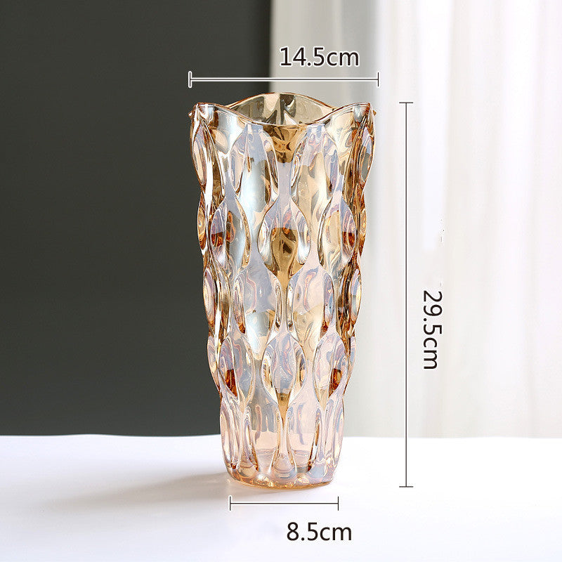 Crystal Glass Vase Flower Arrangement Decoration Ornaments - Gold Large - flower vase