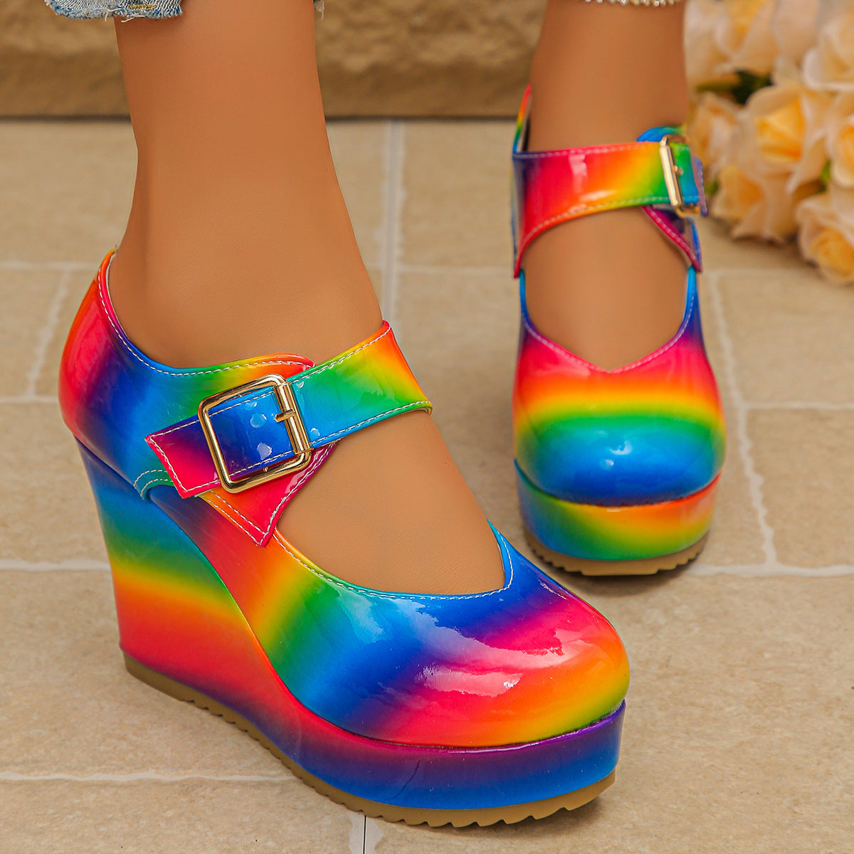 Colorful Round Toe Wedge Mary Jane Loafers- Shopimist- {{Product type}}