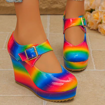 Colorful Round Toe Wedge Mary Jane Loafers- Shopimist- {{Product type}}