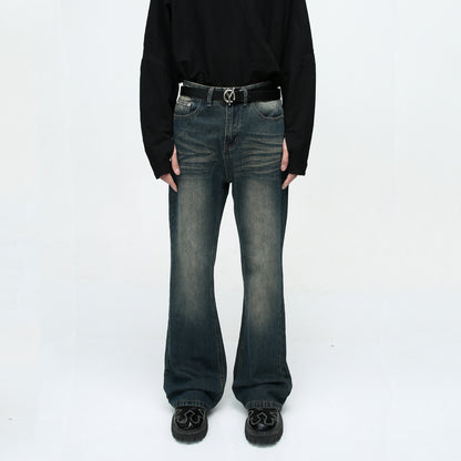 Retro Washed Distressed Flared Jeans - - jeans
