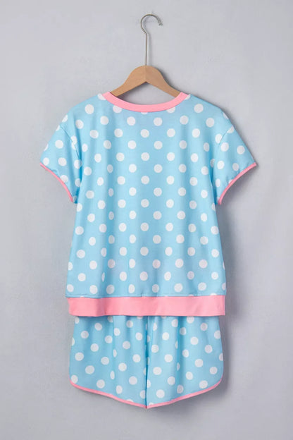 Polka Dot Contrast Trim Top and Drawstring Shorts Set- Shopimist- {{Product type}}