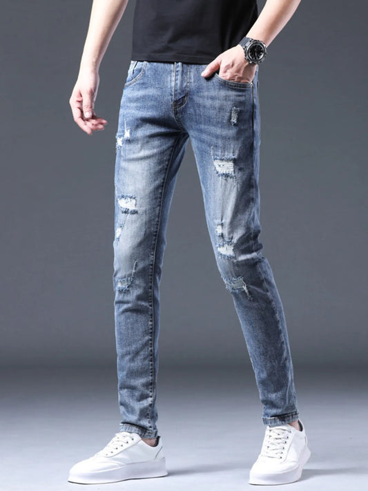 Men's Distressed Slim Fit Ripped Jeans - -