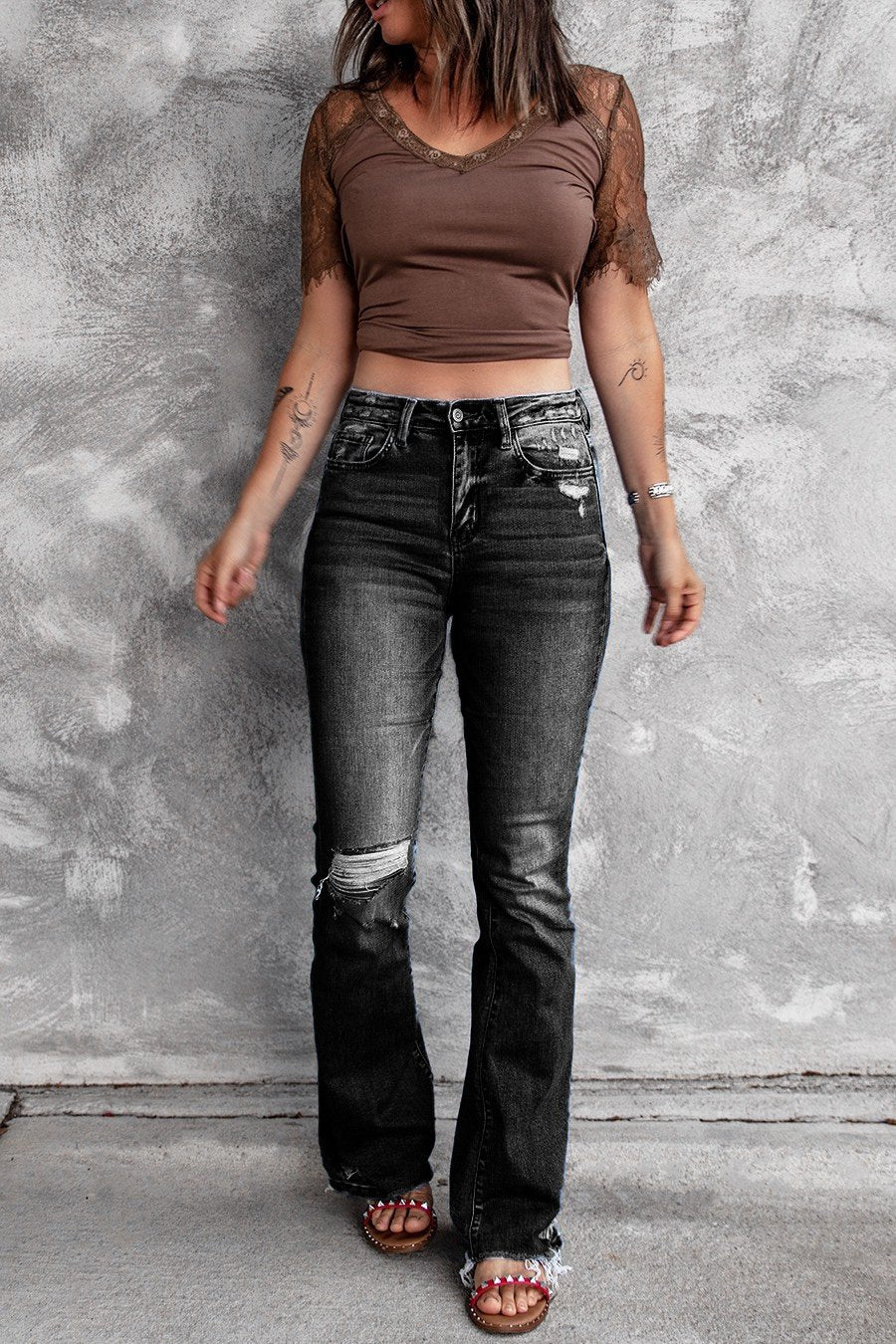 Retro Stretch Slim Micro Flared Jeans - Black M - Women's Fashion - Women's Clothing - Bottoms - Jeans