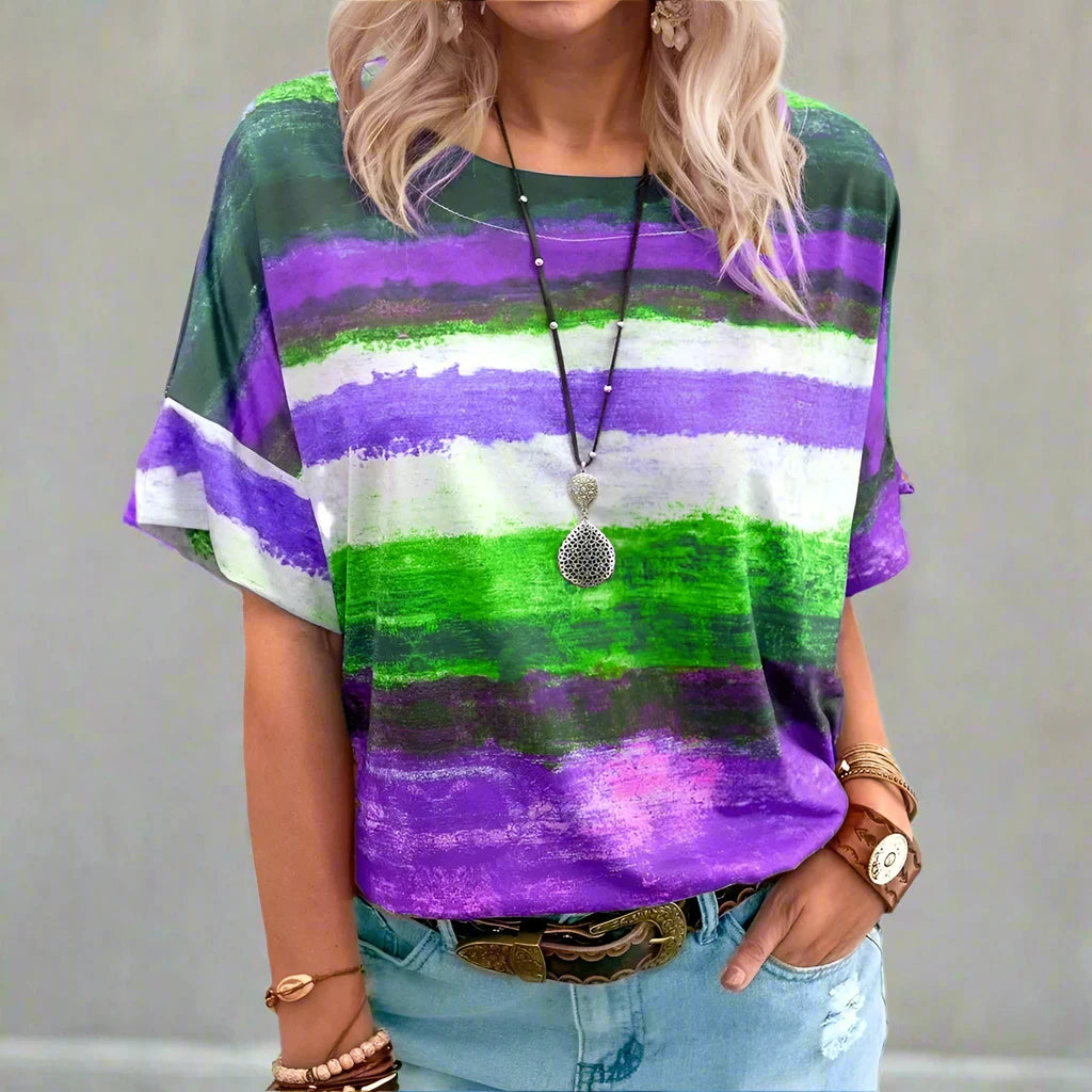 Color Tie Dye Print Crew Neck Short Sleeve