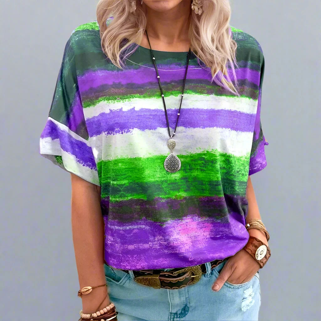 Color Tie Dye Print Crew Neck Short Sleeve