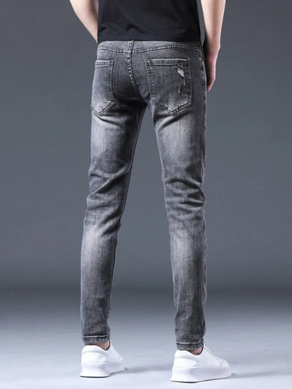 Men's Distressed Slim Fit Ripped Jeans - -