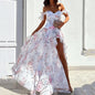 Summer Off-Shoulder Sleeveless Split Waist Skirt - White 2XL - dress