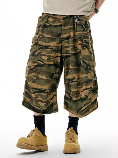 Men's Camo Cargo Culottes Shorts - Olive Brown -