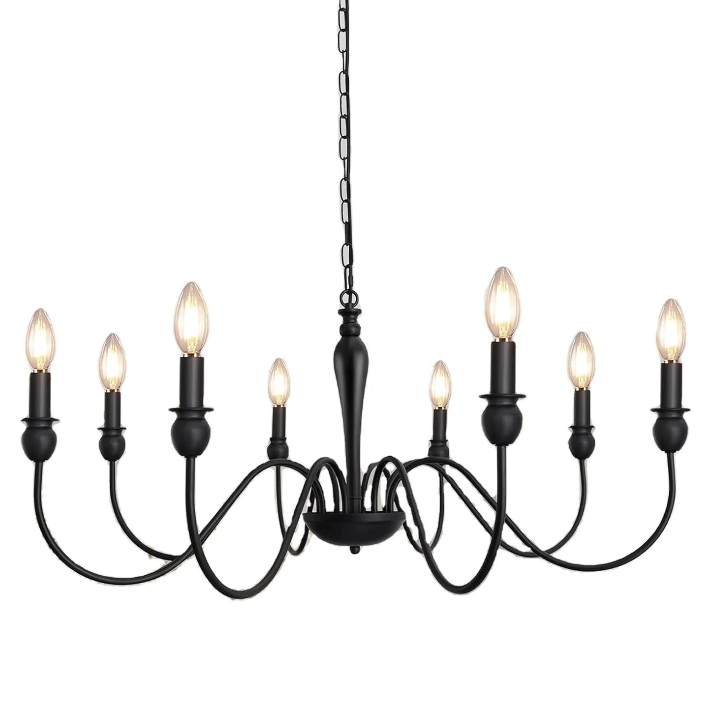 Classic Black Candle 8-Light Ceiling Fixture Farmhouse E12 Bulb Pendant Lights