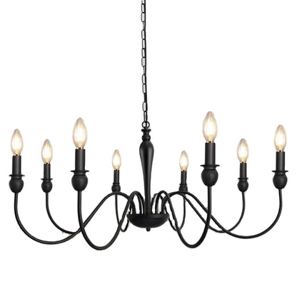 Classic Black Candle 8-Light Ceiling Fixture Farmhouse E12 Bulb Pendant Lights