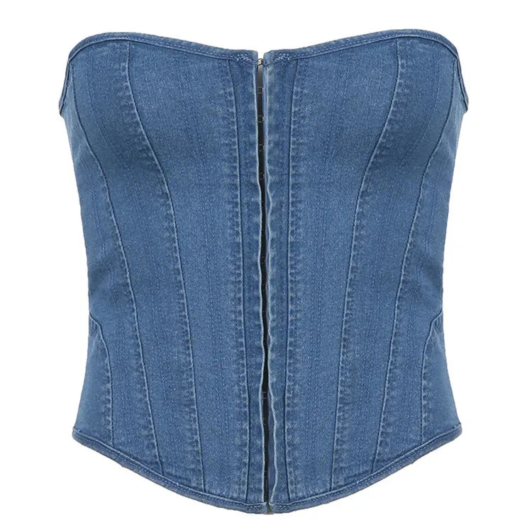 Strapless Fishbone Denim Tank Top